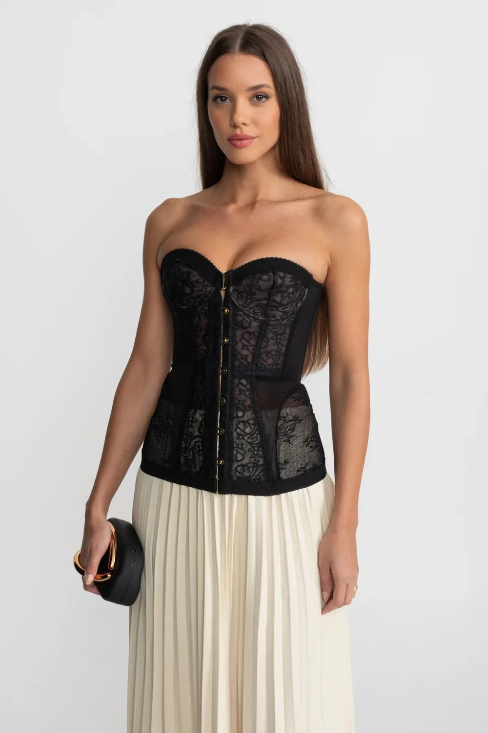 Corset Rendado Tomara que Caia Estruturado e Fecho Frontal