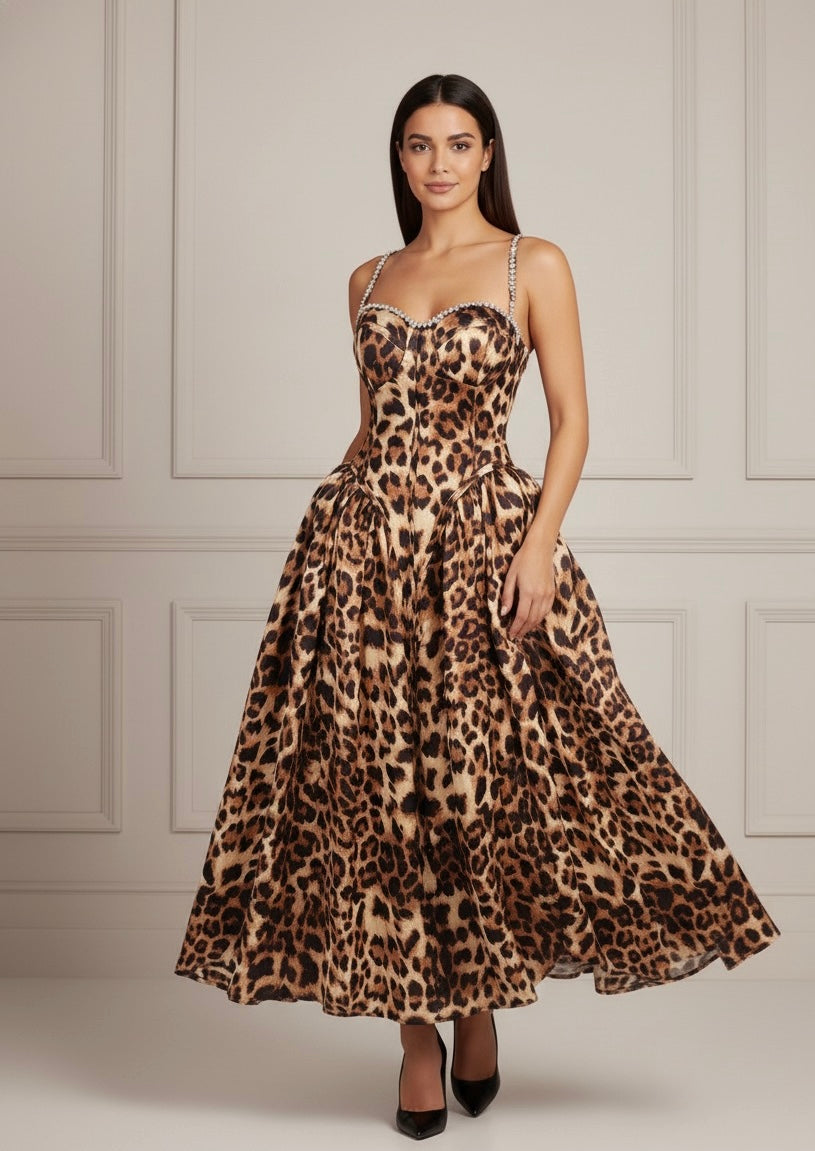 Vestido Longo Bodycon com Pedrarias e Alças Finas