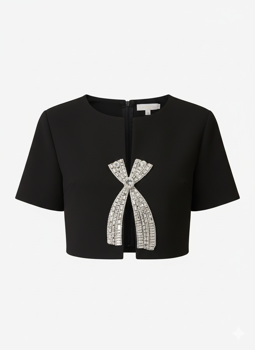 T-shirt Feminina Bordada à Mão com Cristais – Elegância e Exclusividade