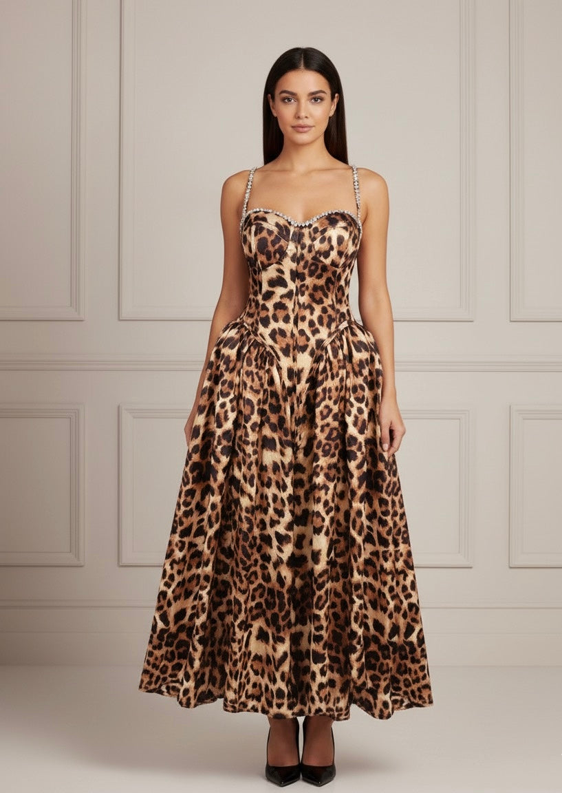 Vestido Longo Bodycon com Pedrarias e Alças Finas