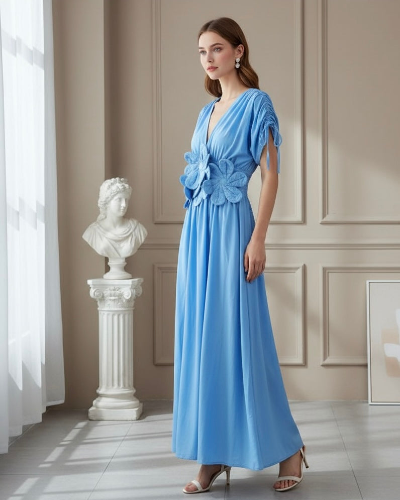 Vestido midi com flor - fluido novidade