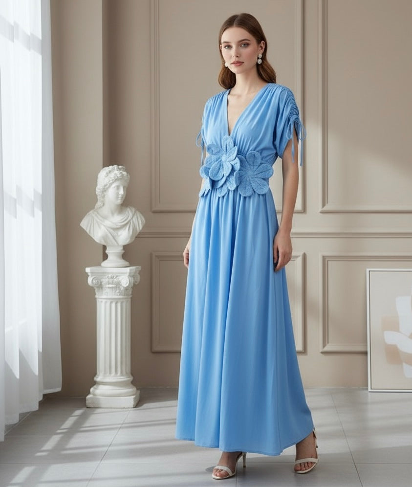 Vestido midi com flor - fluido novidade