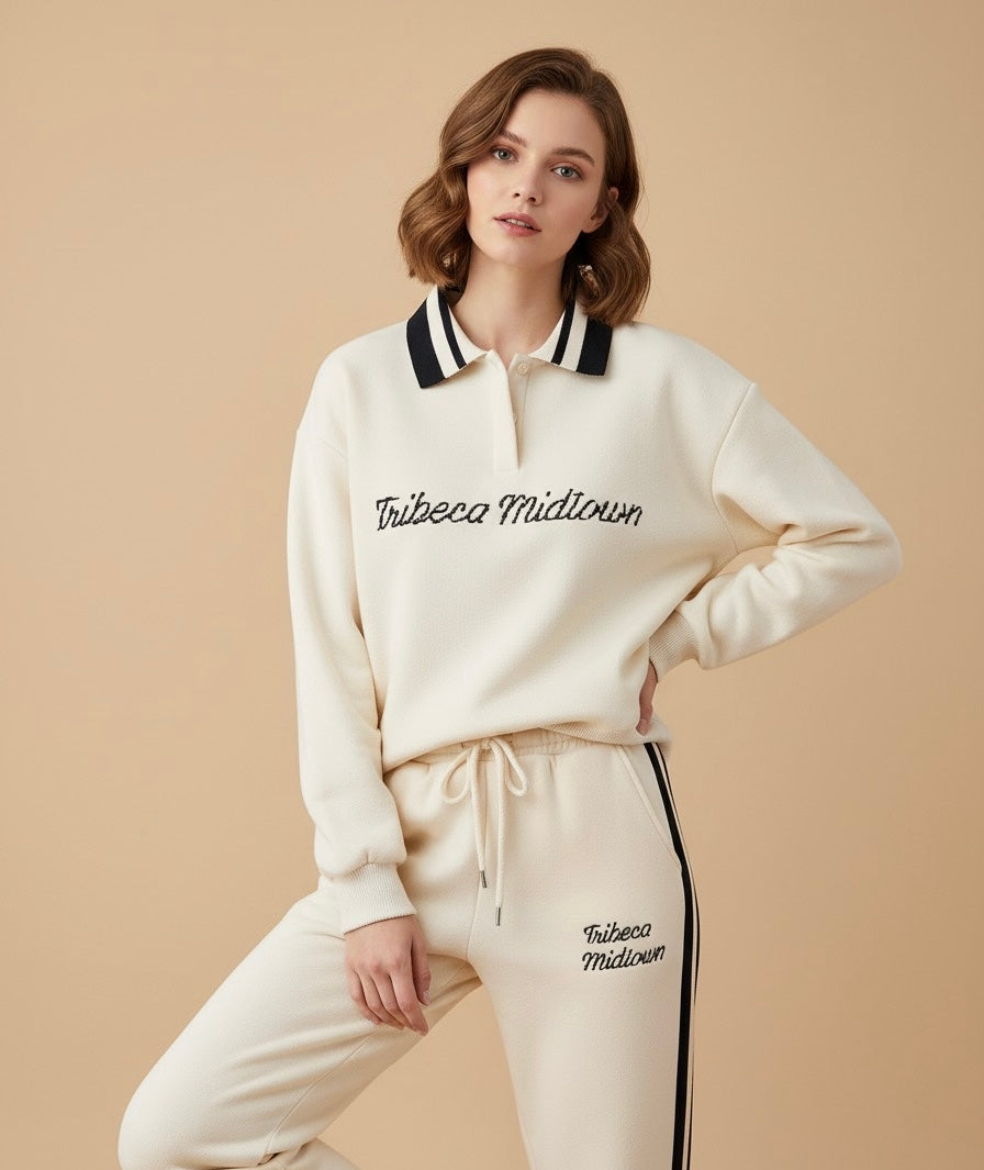 Conjunto Jogger Feminino Forrado em Lã – Bordado, Ajuste Solto e Design Térmico