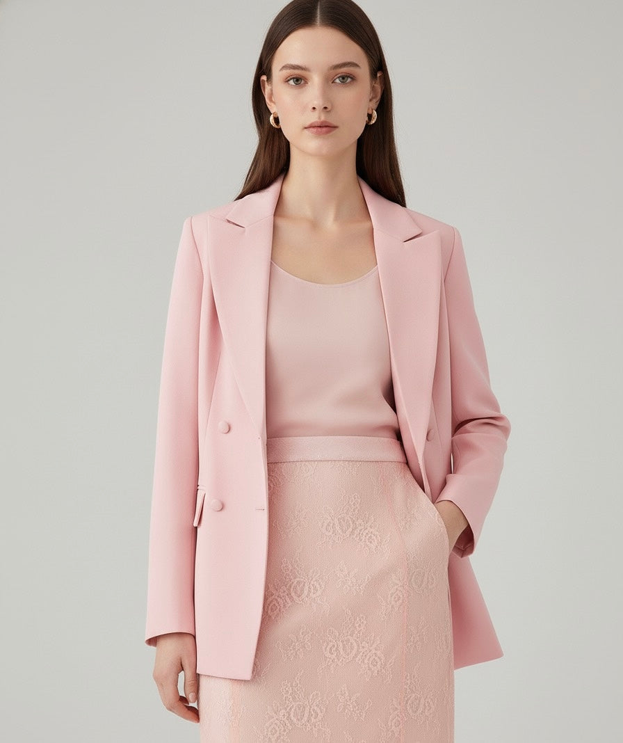 Conjunto Élise – Blazer Alfaiataria e Saia Plissada com Renda