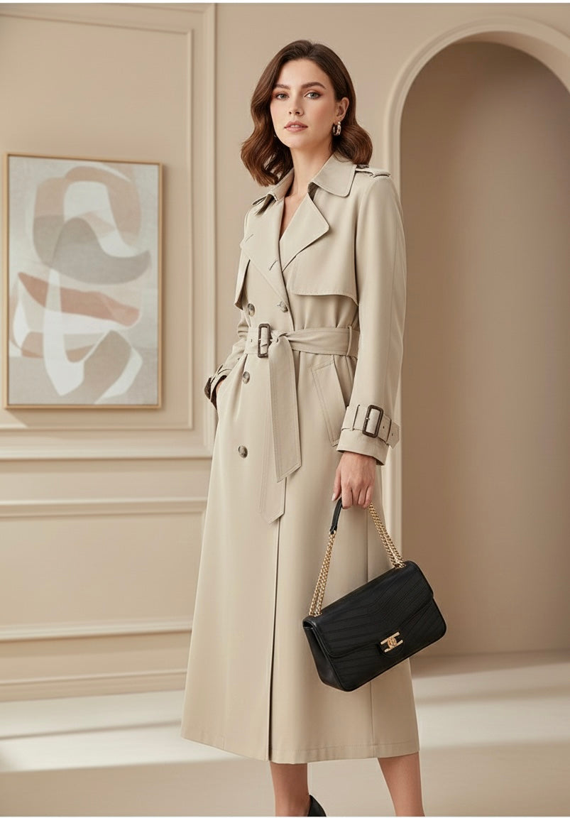 Trench Coat Feminino Slim com Gola e Cinto