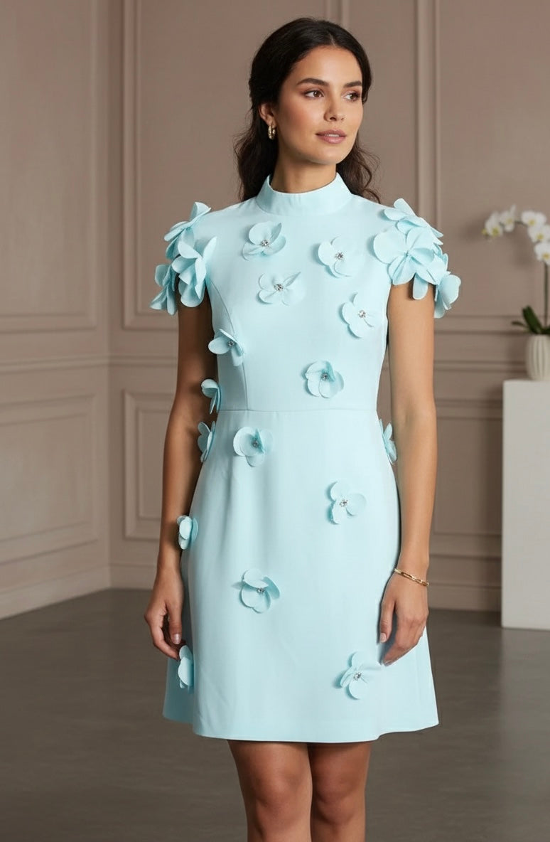 Vestido Bordado Aplicação Flores Alfaiataria