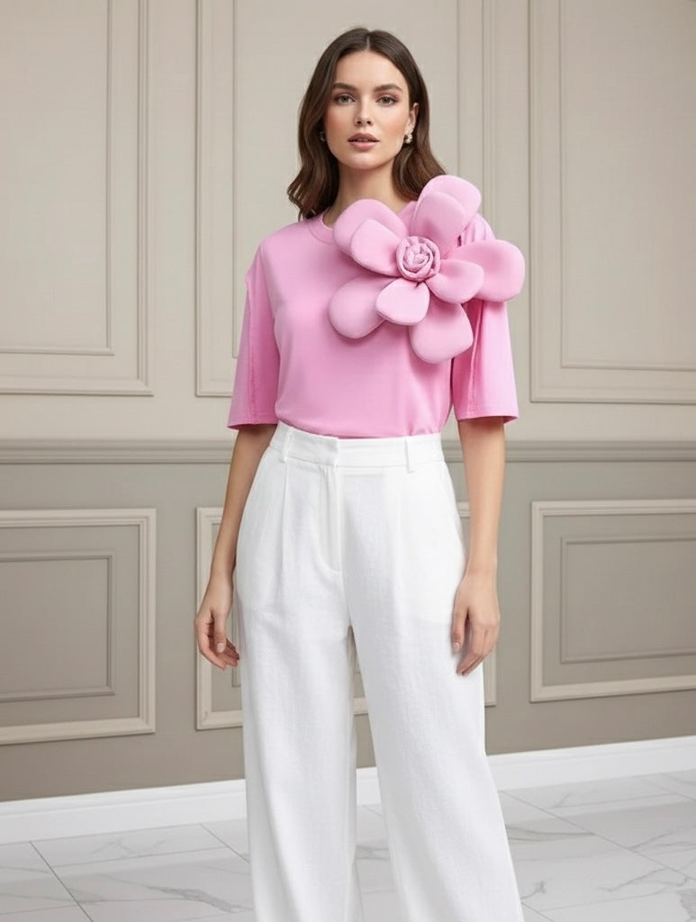 t shirt com aplicação em flor novidade