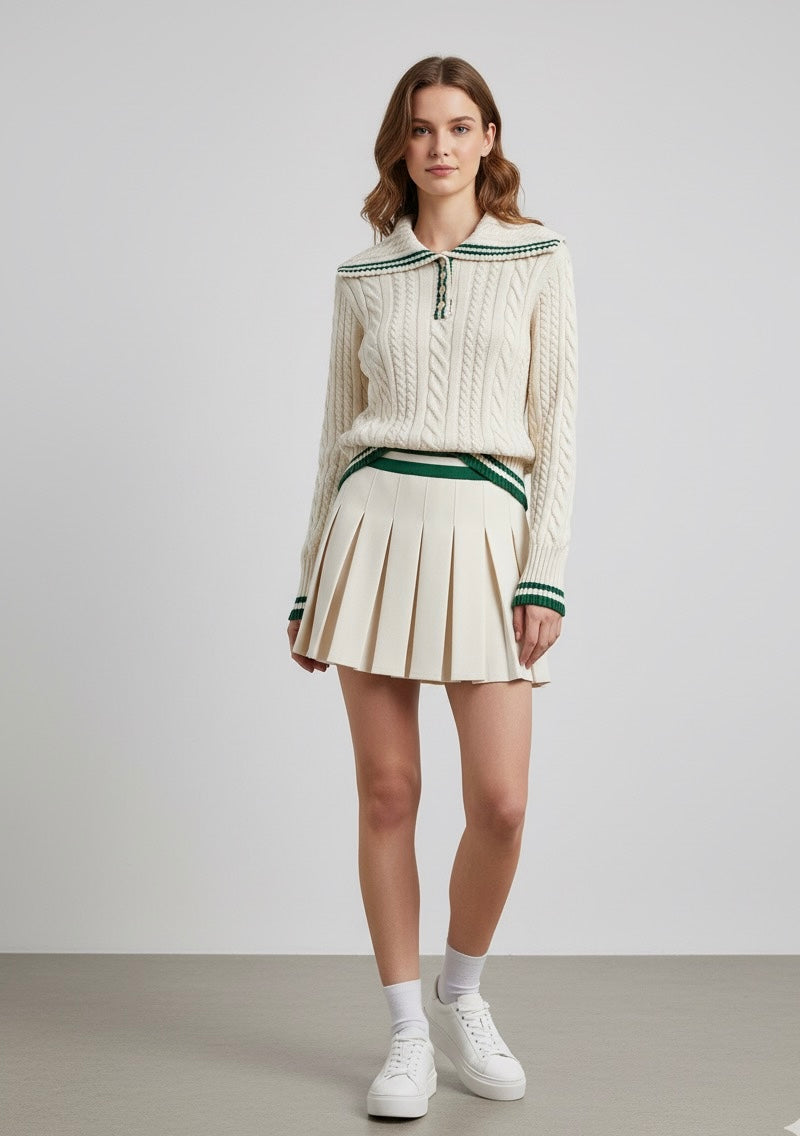 Conjunto Feminino Elegante de Tricô com Gola Lapel e Manga Longa