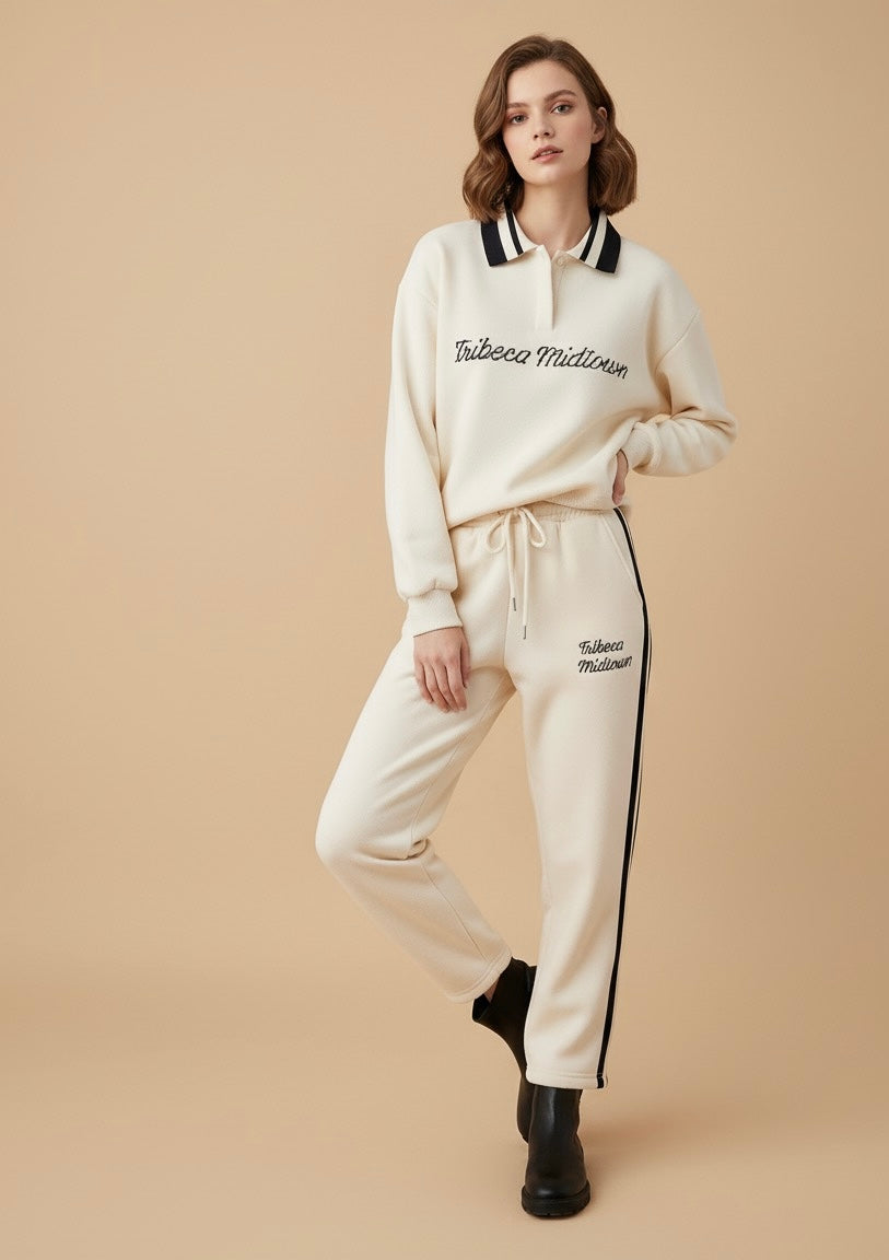 Conjunto Jogger Feminino Forrado em Lã – Bordado, Ajuste Solto e Design Térmico