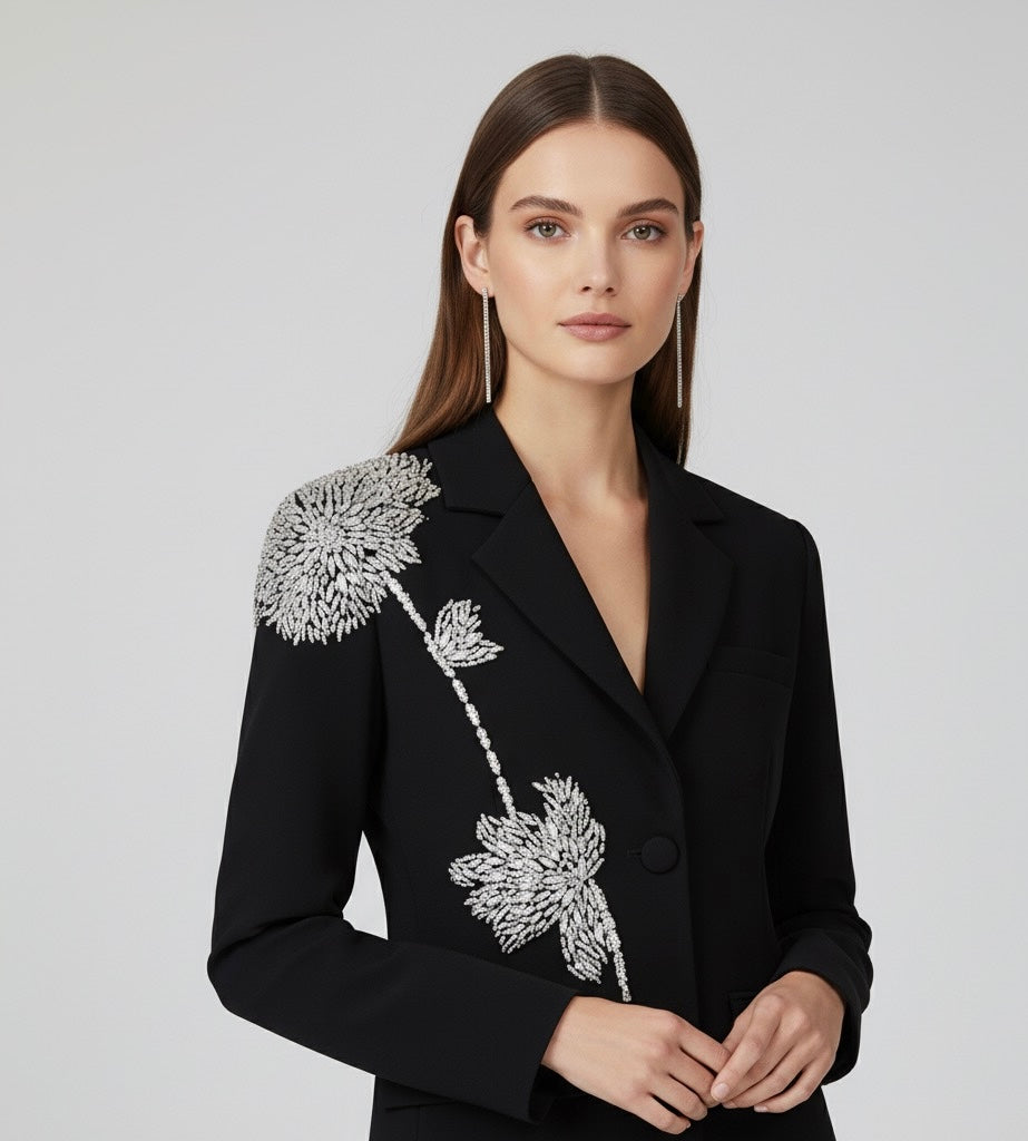 Blazer Bordado a Mão Com Cristais Luxo