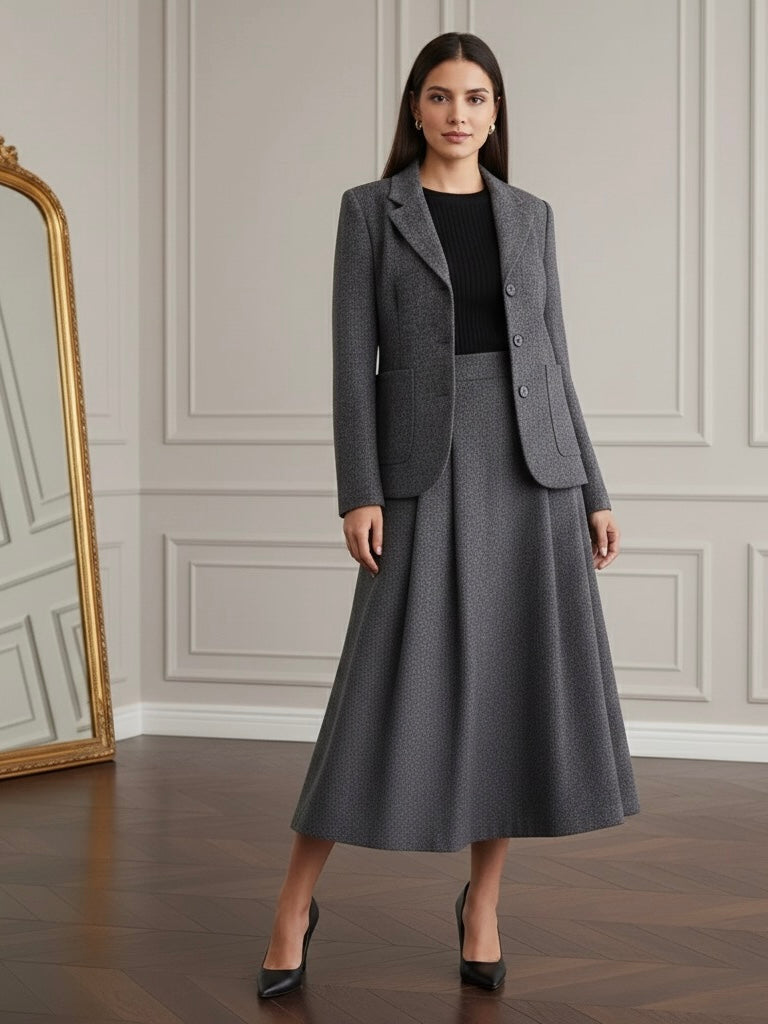Conjunto, saia midi ou Blazer Elegante - alta moda