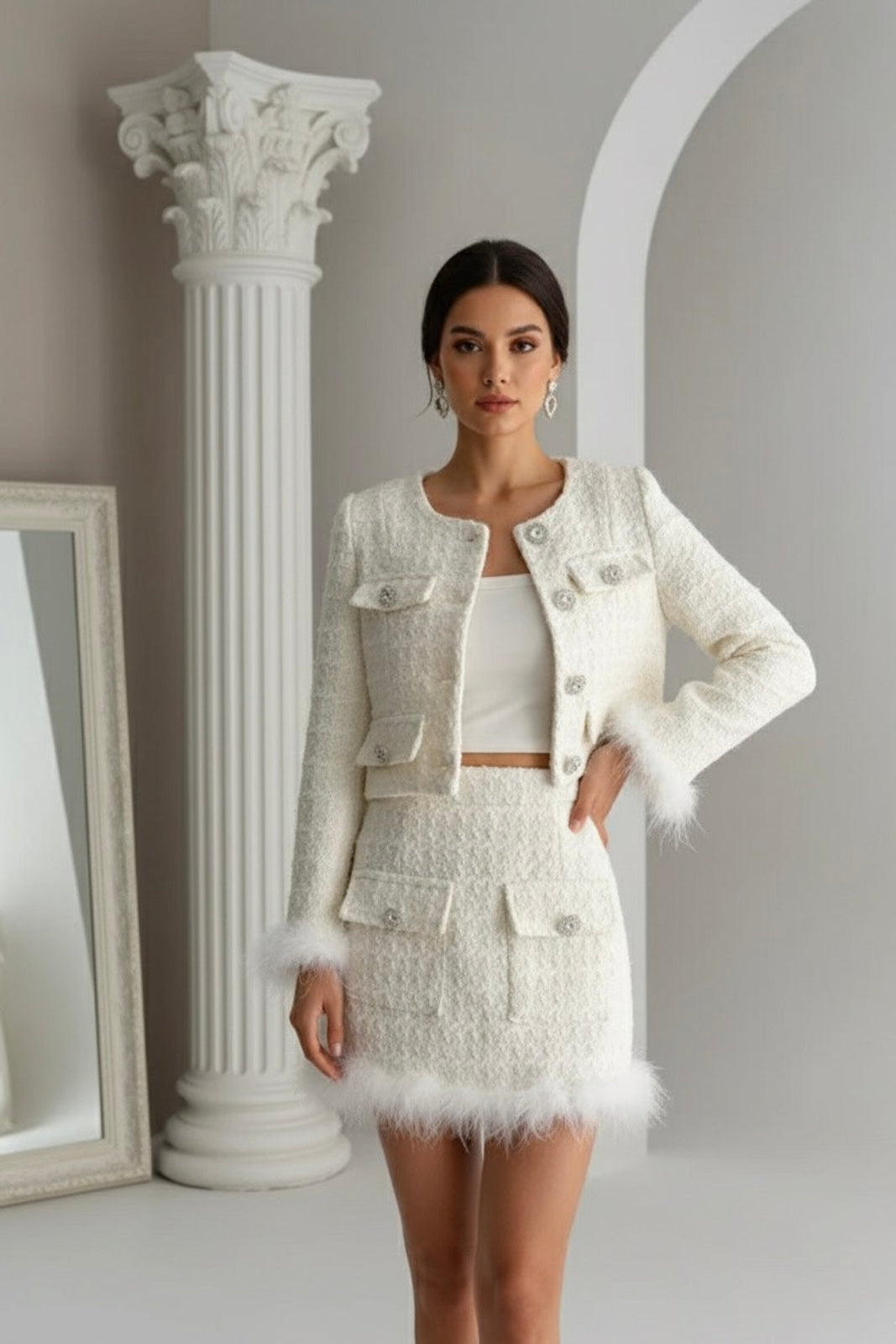 Conjunto Blazer Tweed e Pluma - Novidade