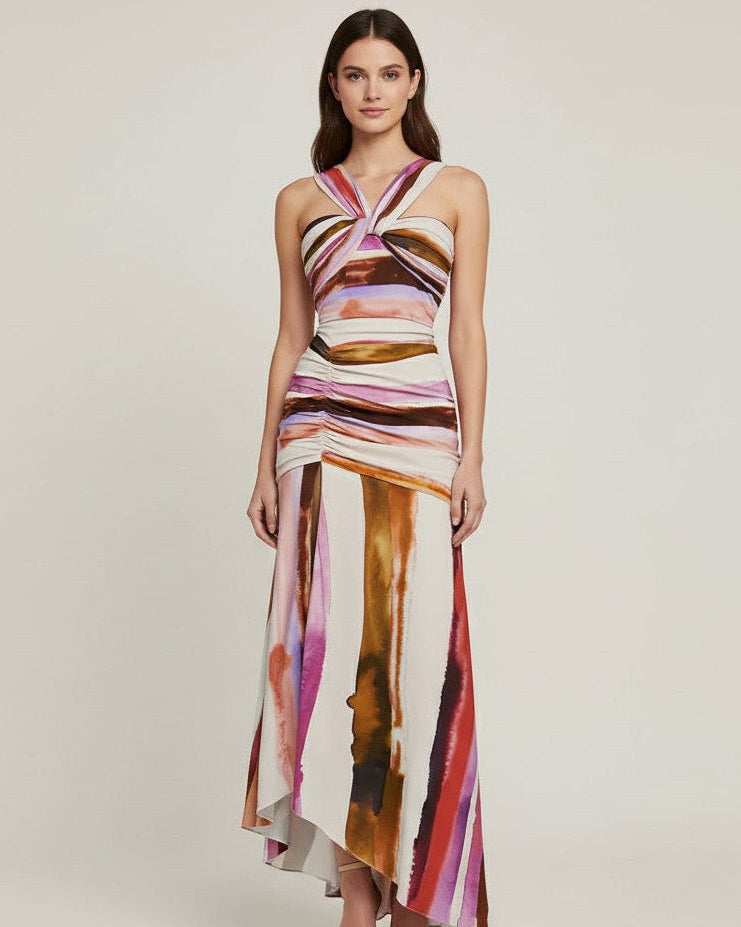 Conjunto Biquíni com Saia Longa Listrada