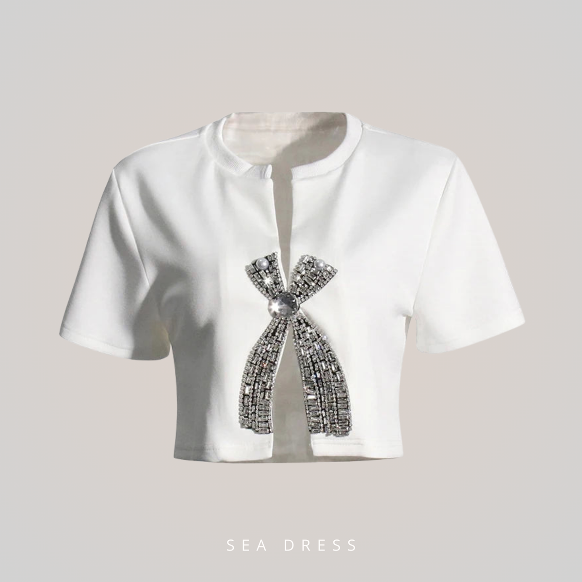 Camiseta cropped Bordada com cristais