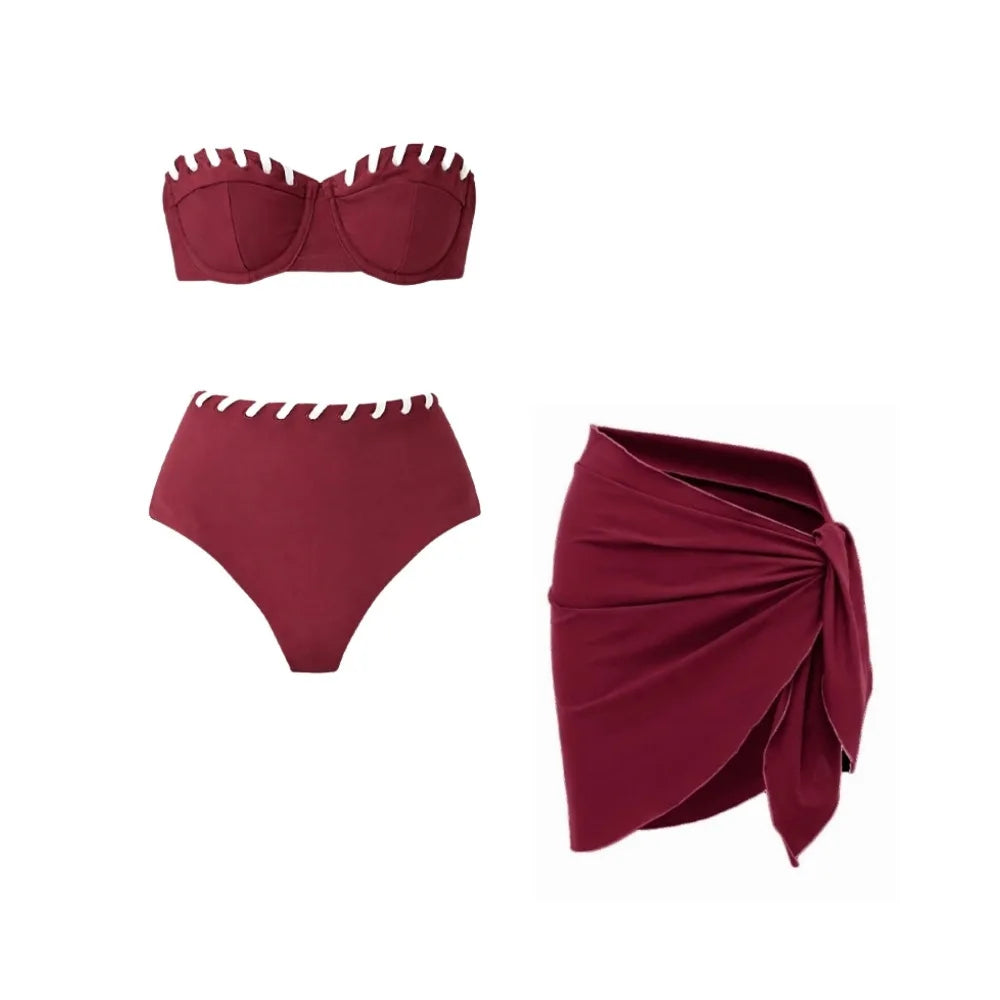 Conjunto de Biquíni Bandeau Tomara que Caia com Saia