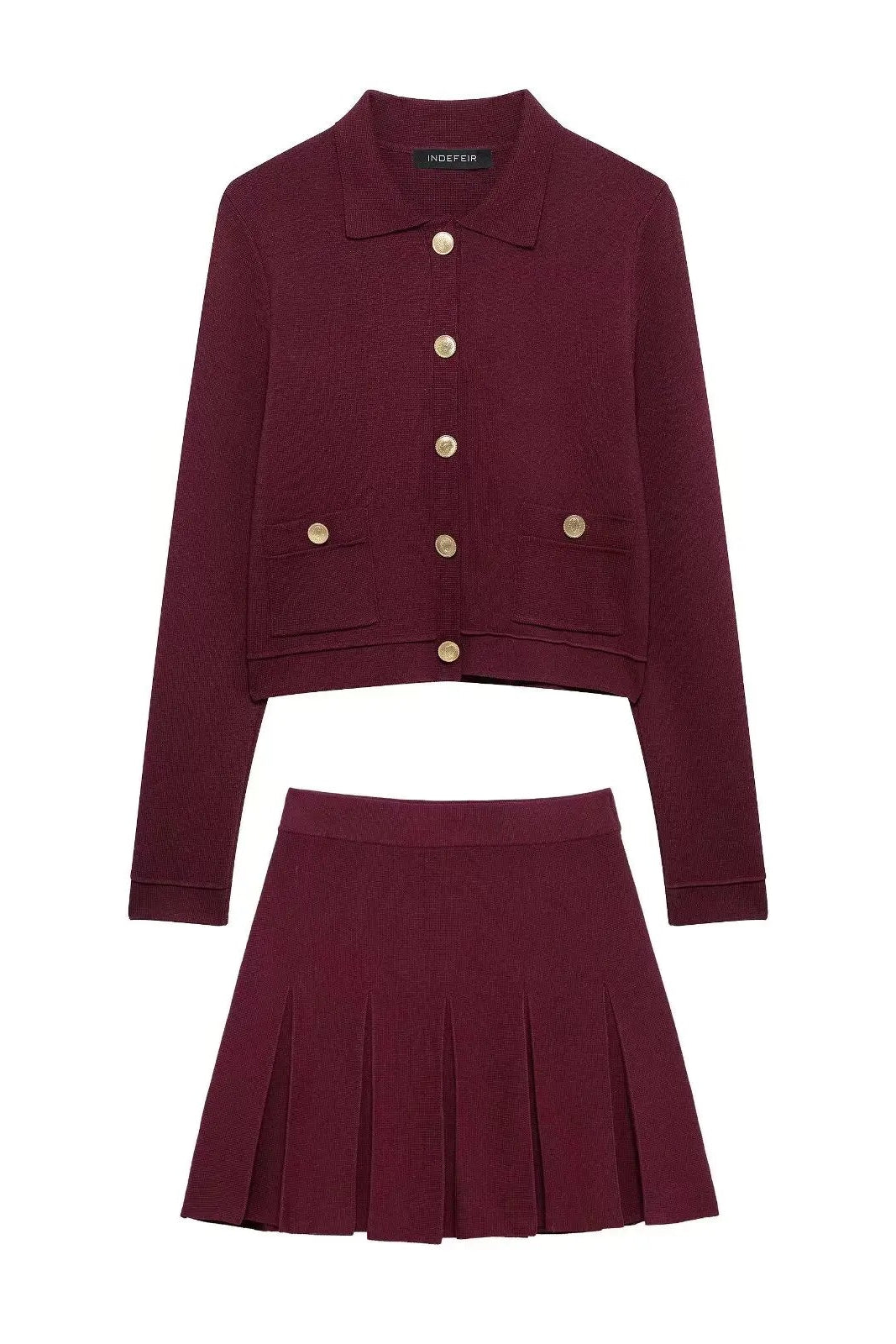 Conjunto Luxo Vermelho em Malha de Alta Densidade – Cardigã e Saia