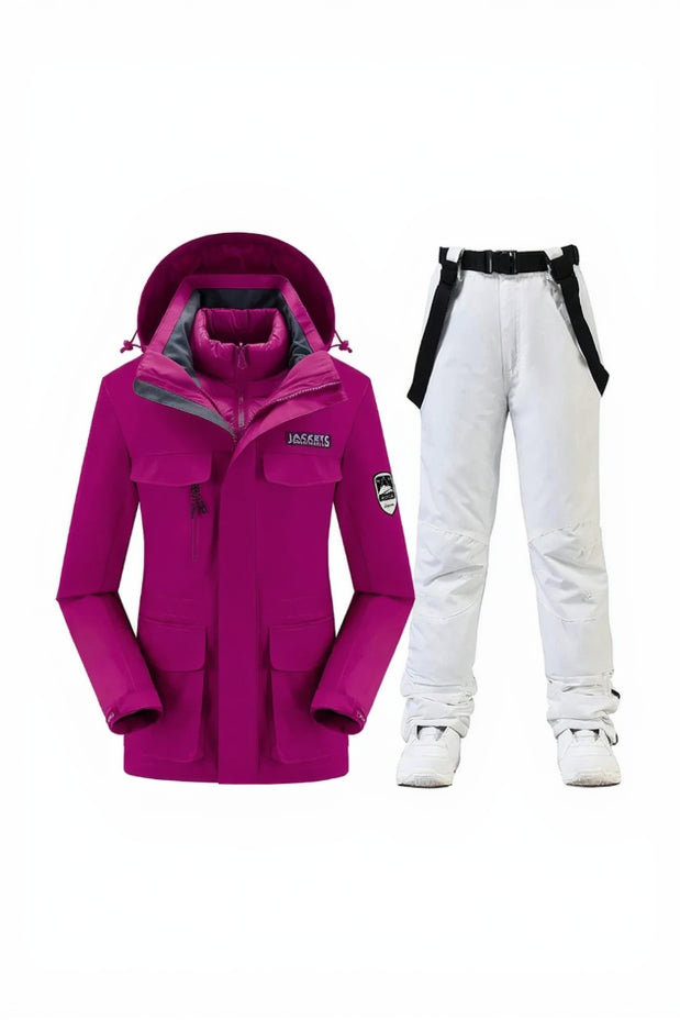 Conjunto Feminino para Ski e Snowboard – Jaqueta Acolchoada com Calça Impermeável e Proteção Térmica