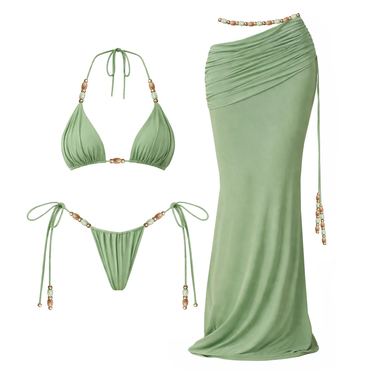 Conjunto de Biquíni com Aplicação de Pedrarias e Saia