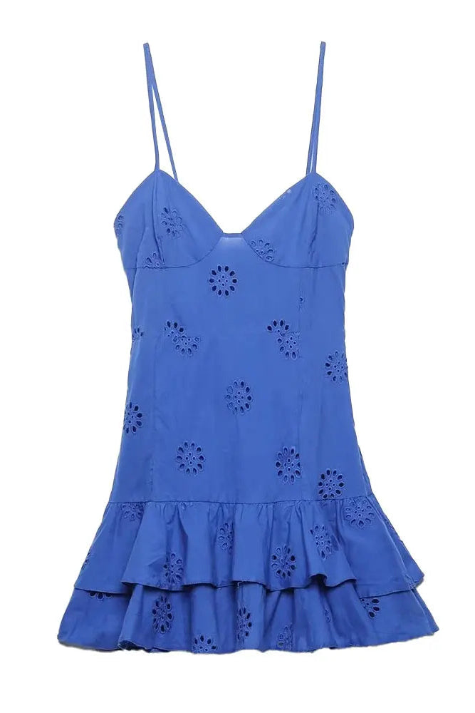 Vestido com Bordado e Recortes Vintage - Alças Finas e Costas Nua