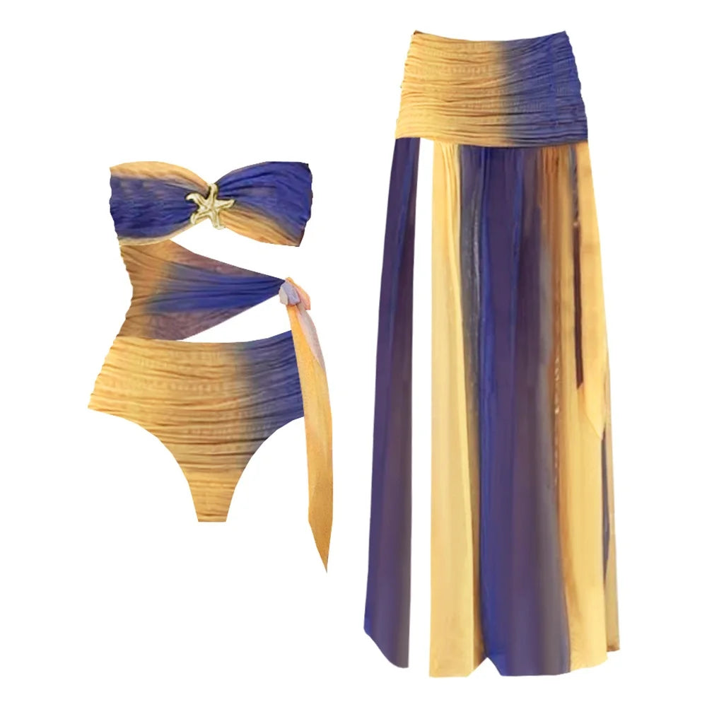 Conjunto Sofisticado com Decote em V e Saída de Praia Coordenada