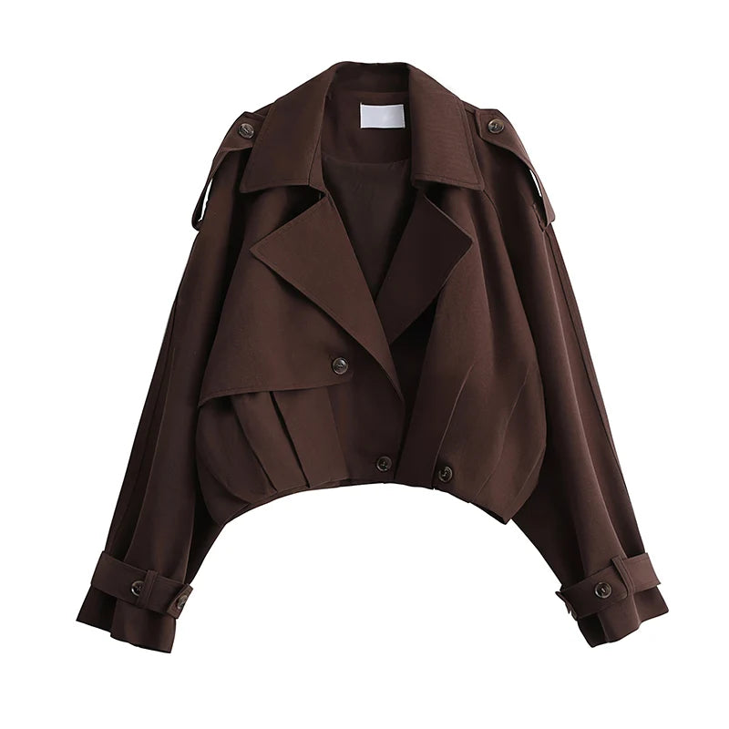 Trench Coat Feminino Curto com Design Transpassado – Estilo e Elegância para Meia-Estação