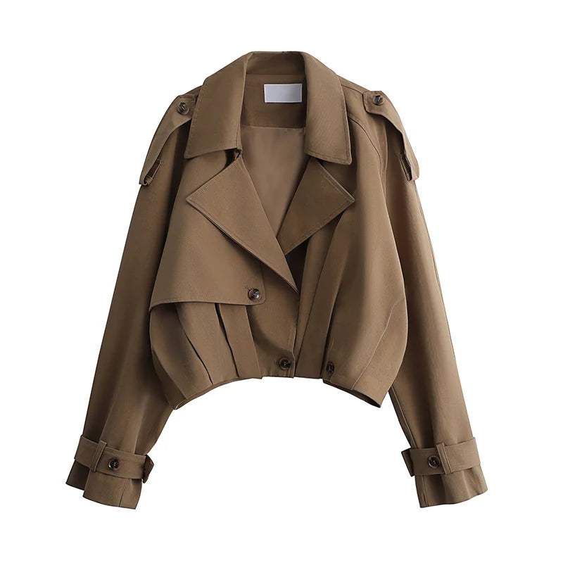 Trench Coat Feminino Curto com Design Transpassado – Estilo e Elegância para Meia-Estação