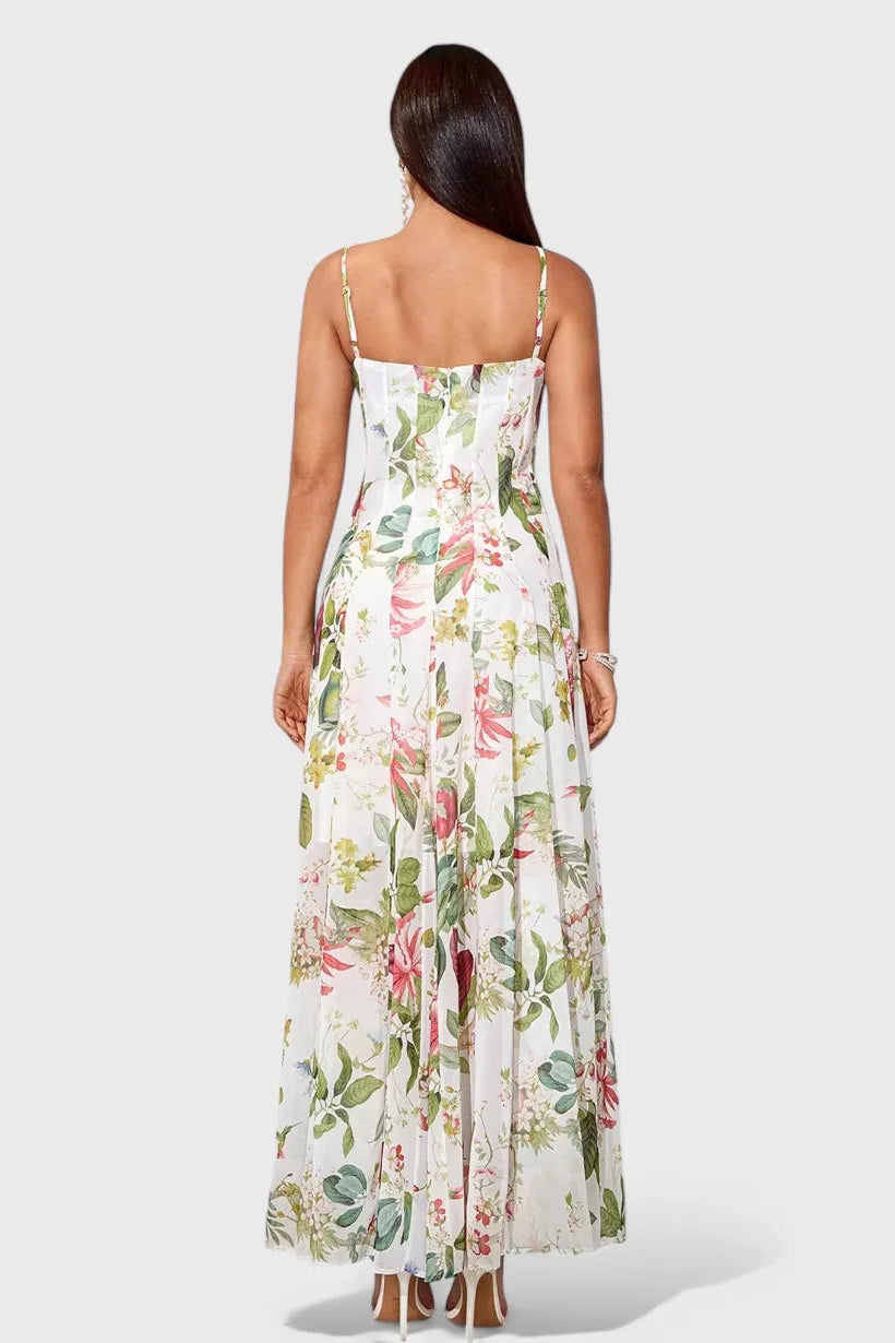 Vestido Longo com Estampa Florida – Elegância Atemporal para Primavera e Verão