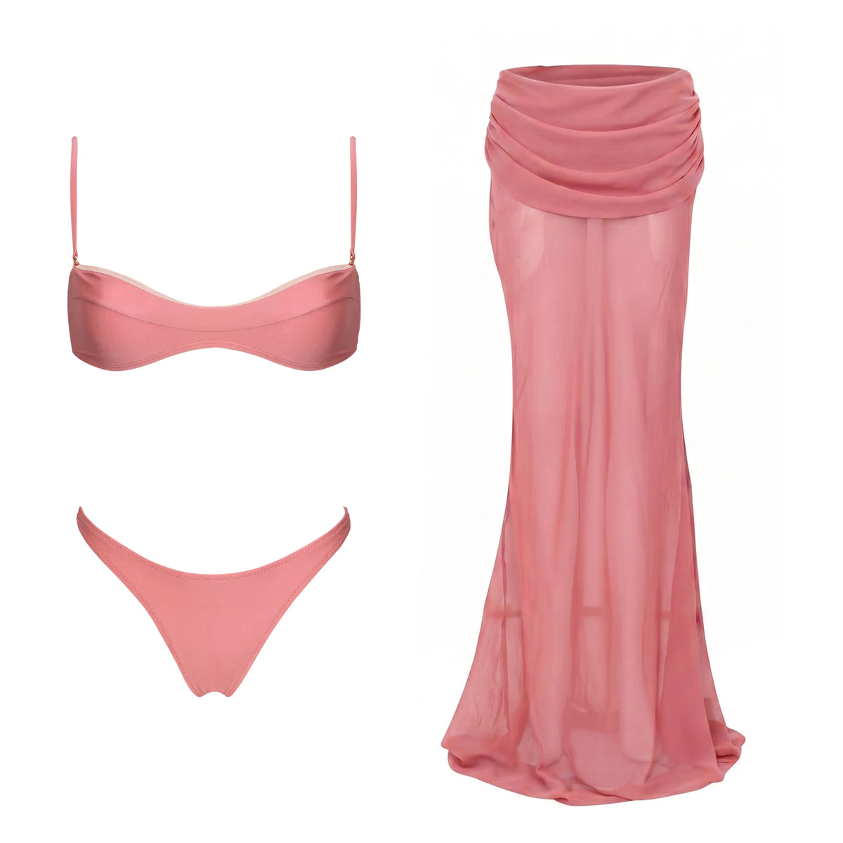 Conjunto Biquíni e Saia Transpassada de Caimento Leve para Verão