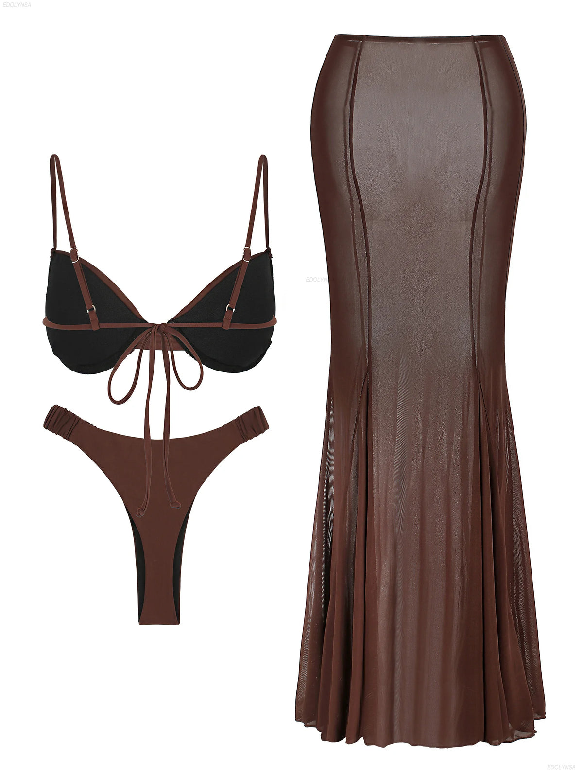 Conjunto de Biquíni com Efeito Push-Up e Saia Franzida