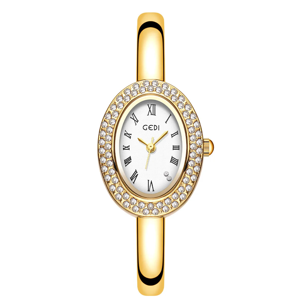 Relógio Feminino Bracelete – Estilo Luxo, Quartzo, Mostrador Oval Dourado/Prateado com Detalhes em Diamante, Fashion e Elegante