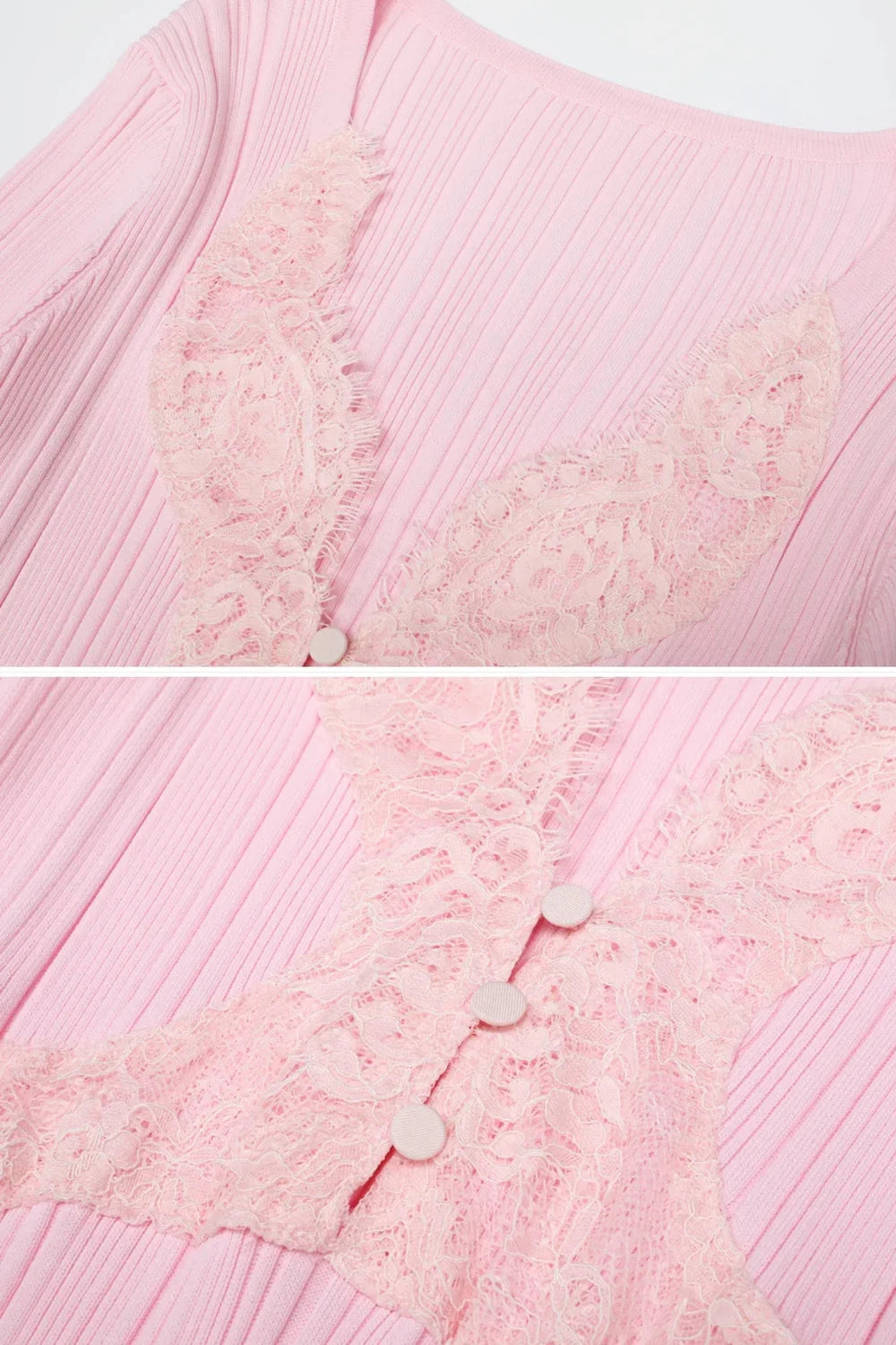 Vestido Midi em Tricô Canelado com Detalhes em Renda e Modelagem Sereia