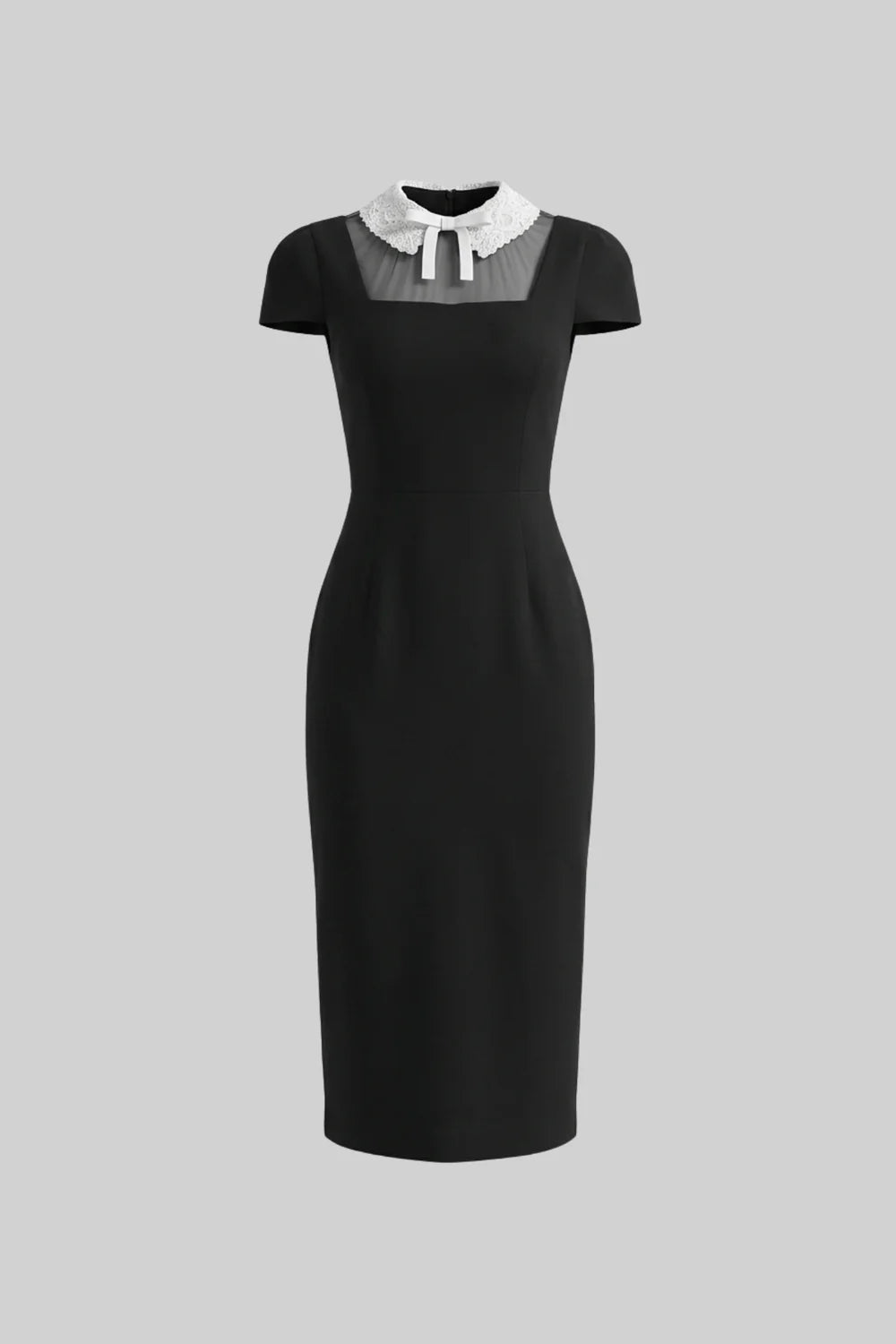 Vestido Longo Bordado e Gola Elegante