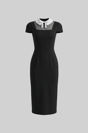 Vestido Longo Bordado e Gola Elegante