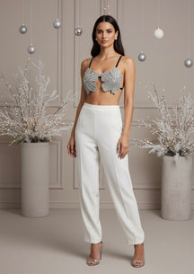 Top Artesanal, Bordado com cristais reluzentes, bordado floral elegante