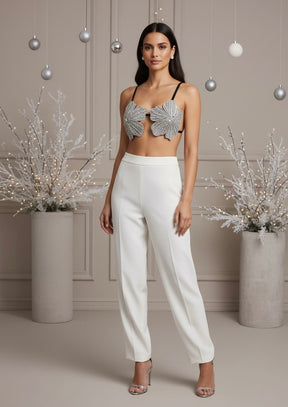 Top Artesanal, Bordado com cristais reluzentes, bordado floral elegante