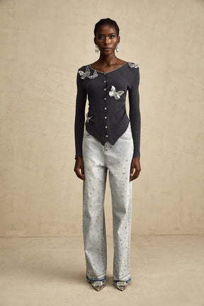 Cardigã Borboletas em 3D e PaetêS