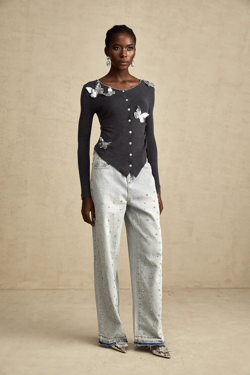 Cardigã Borboletas em 3D e PaetêS