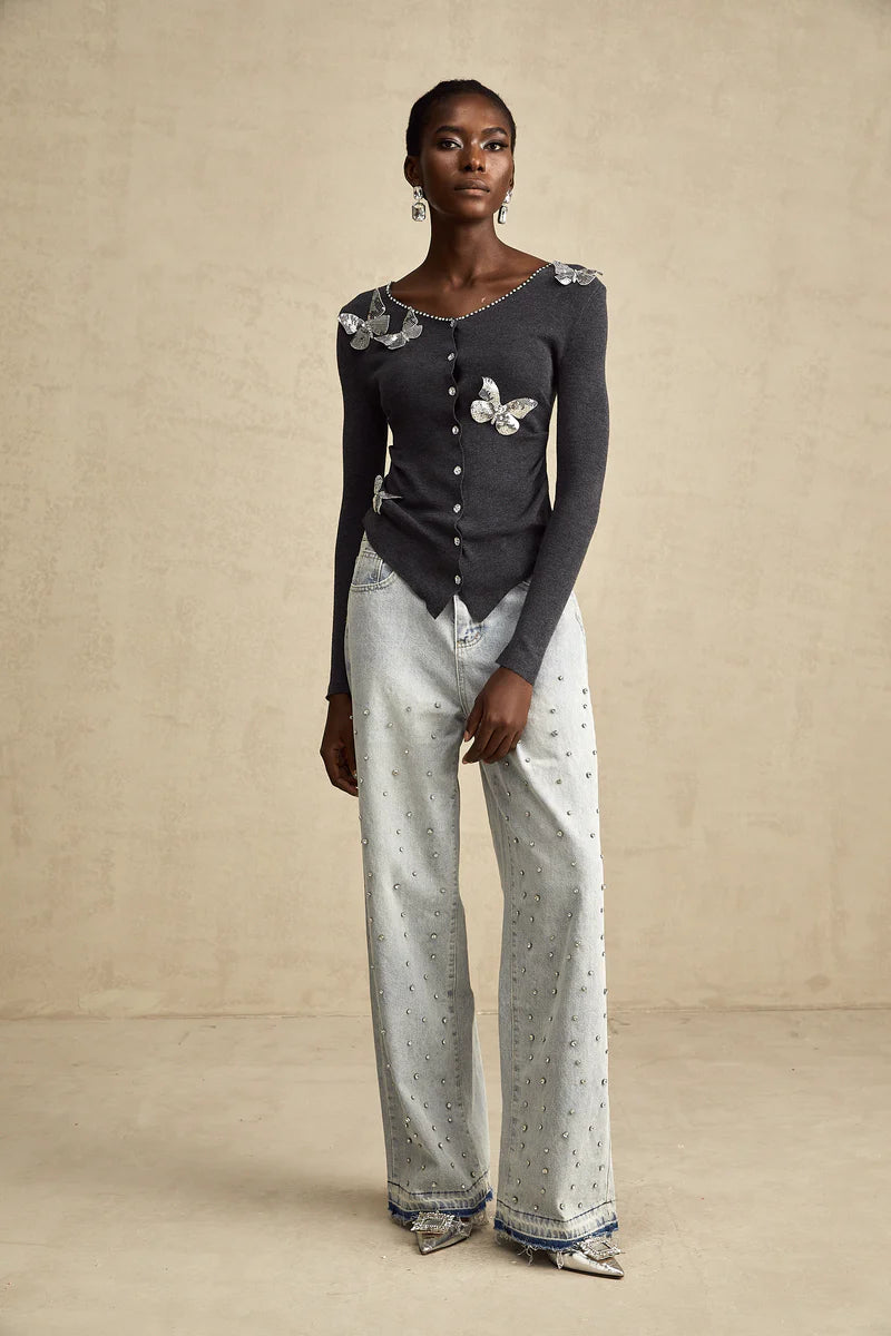 Cardigã Borboletas em 3D e PaetêS