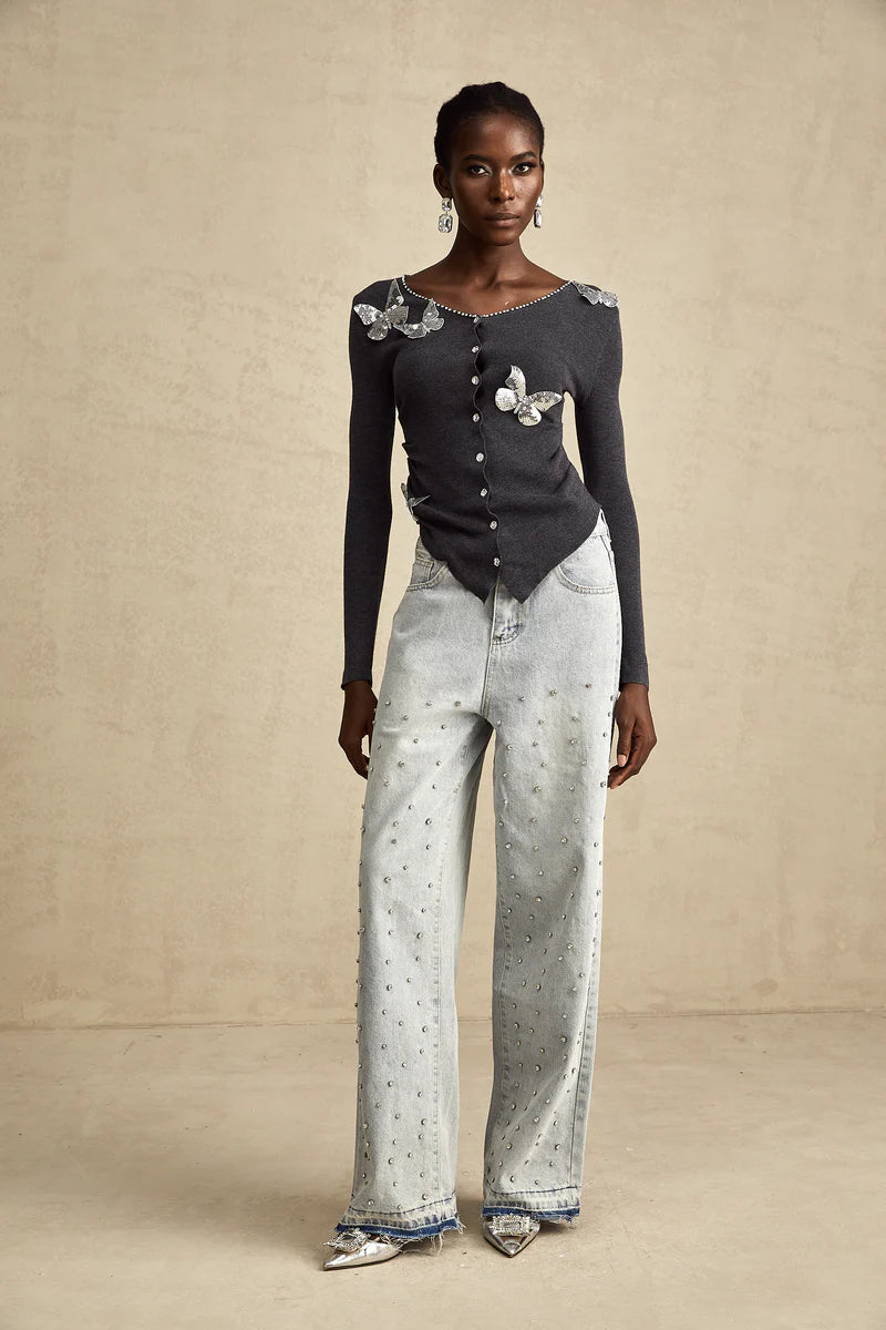 Cardigã Borboletas em 3D e PaetêS