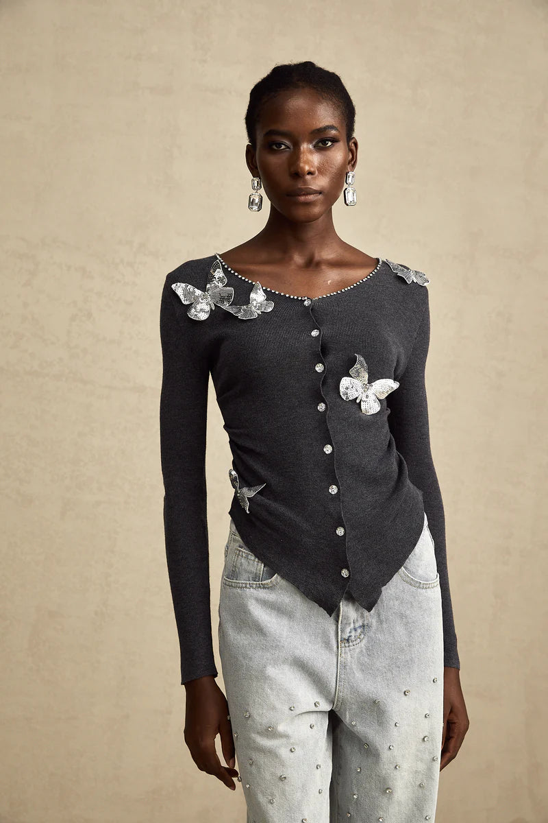 Cardigã Borboletas em 3D e PaetêS