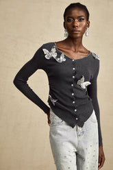 Cardigã Borboletas em 3D e PaetêS