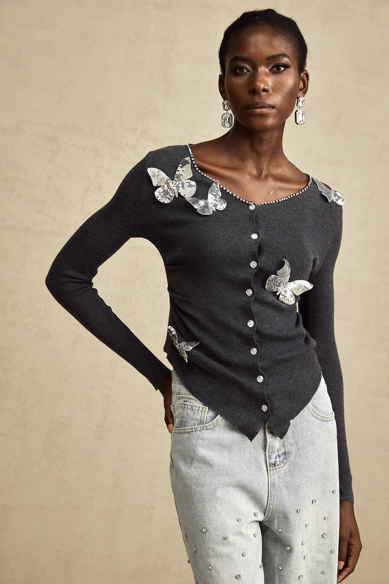 Cardigã Borboletas em 3D e PaetêS