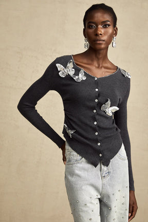 Cardigã Borboletas em 3D e PaetêS