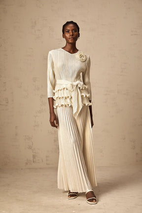 Conjunto Plissado com Acabamento Metalizado e Calça Wide Leg