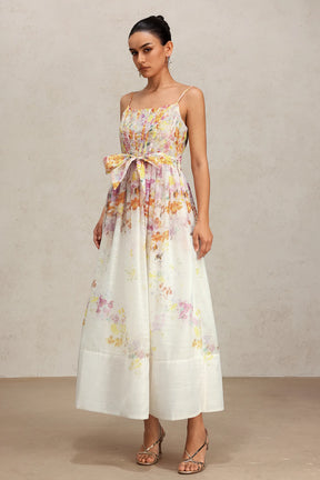Vestido Midi Retrô com Alças Fina, Caimento Estruturado e Cintura Marcada