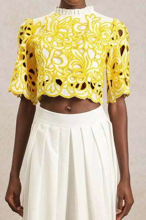 Conjunto Elegância Bordada com Top Curto e Saia Midi de Cintura Alta