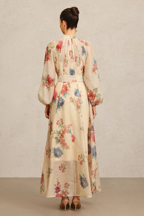 Vestido Longo de Manga Longa com Estampa Floral