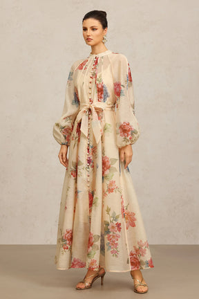 Vestido Longo de Manga Longa com Estampa Floral