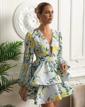 Vestido – Vintage, Decote V, Manga Lanterna, Saia Plissada