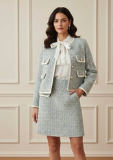 ConjuntoTweed Xadrez – Blazer Manga Longa + Saia A-Line Assimétrica